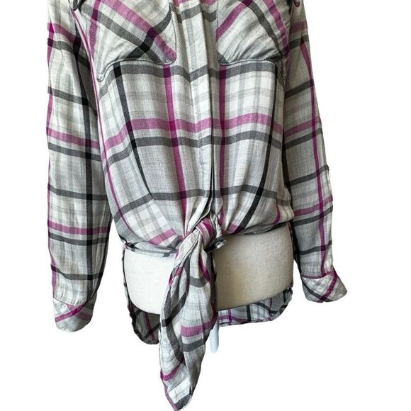 Vince Camuto Plaid Boyfriend Shirt Plaid High Low Long Sleeve SZ XS - Picture 3 of 14